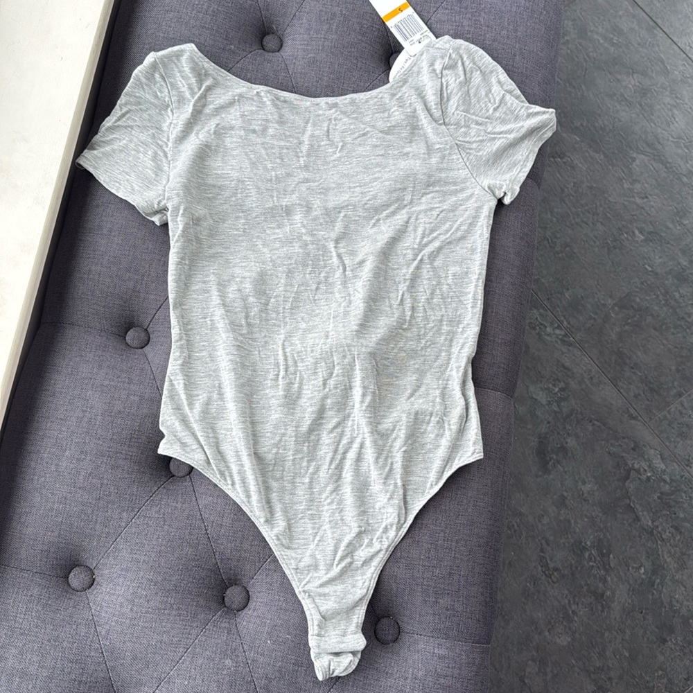 Felina gray bodysuit, cross stitch back, new with tags